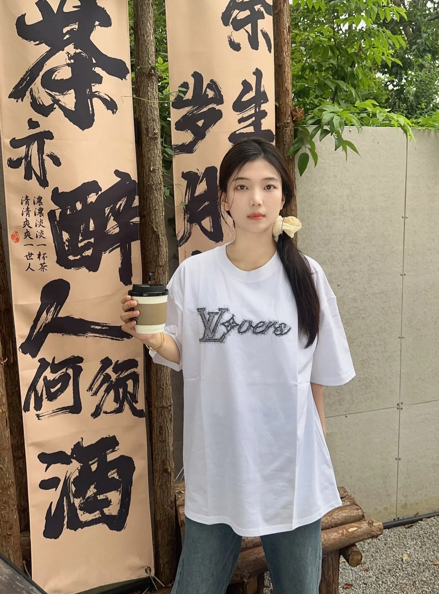 Louis Vuitton/Louis Vuitton 24ss sketch letter printed short sleeves